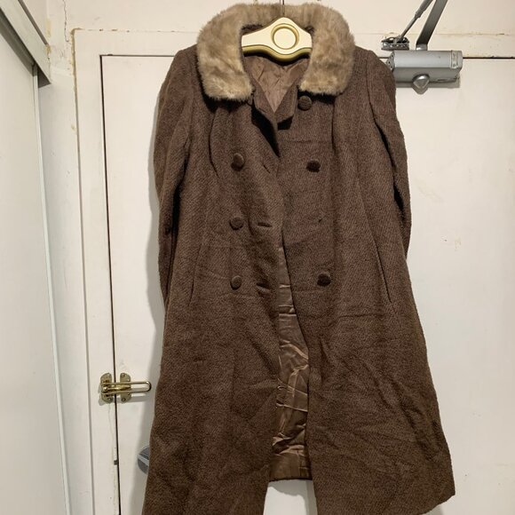 VINTAGE UNION LABEL REAL FUR COLLAR WOOL TRENCH COATS SIZE S - Picture 9 of 13